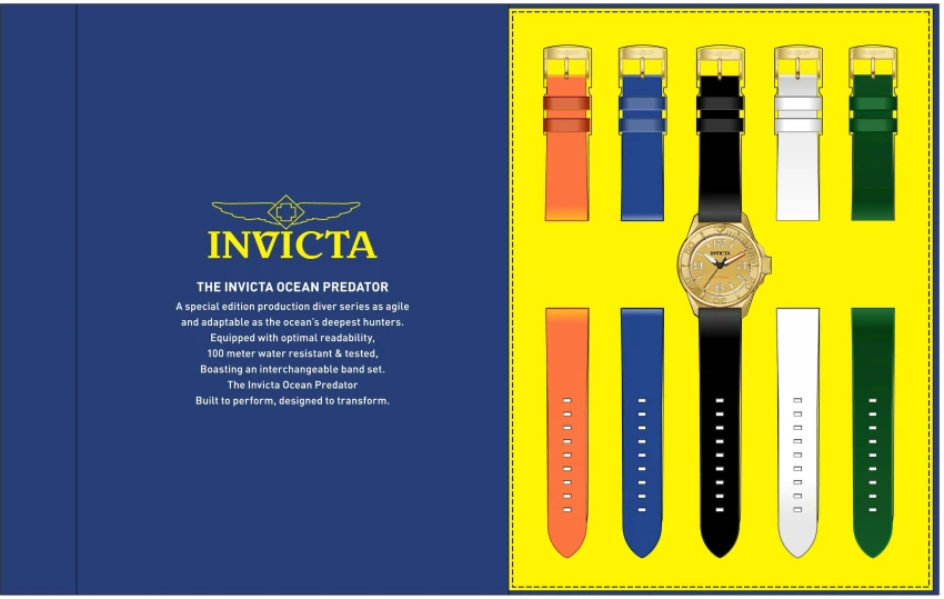 Мужские часы Invicta Ocean Predator Watch - 43mm, Green, Orange, White, Blue, Black with Interchangeable Strap (49473), цвет: Зелёный / Оранжевый — фото 2