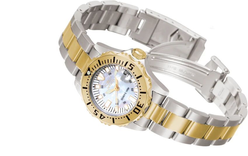 Женские часы Invicta Pro Diver Swiss Ronda 585 Caliber Watch w/ Mother of Pearl Dial - 30mm, Gold (ZG-6895), цвет: Золотой — фото 4